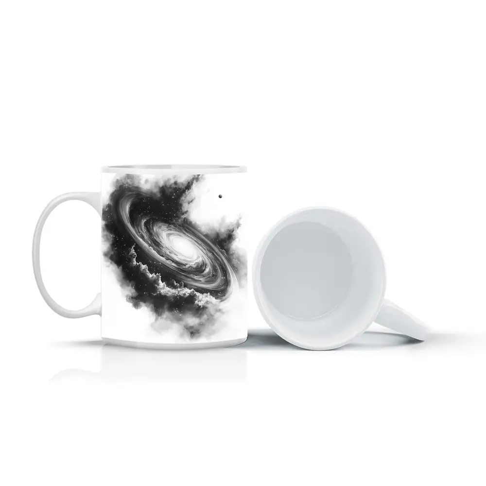 Spiral Galaxy Black White Space Art – Mugs