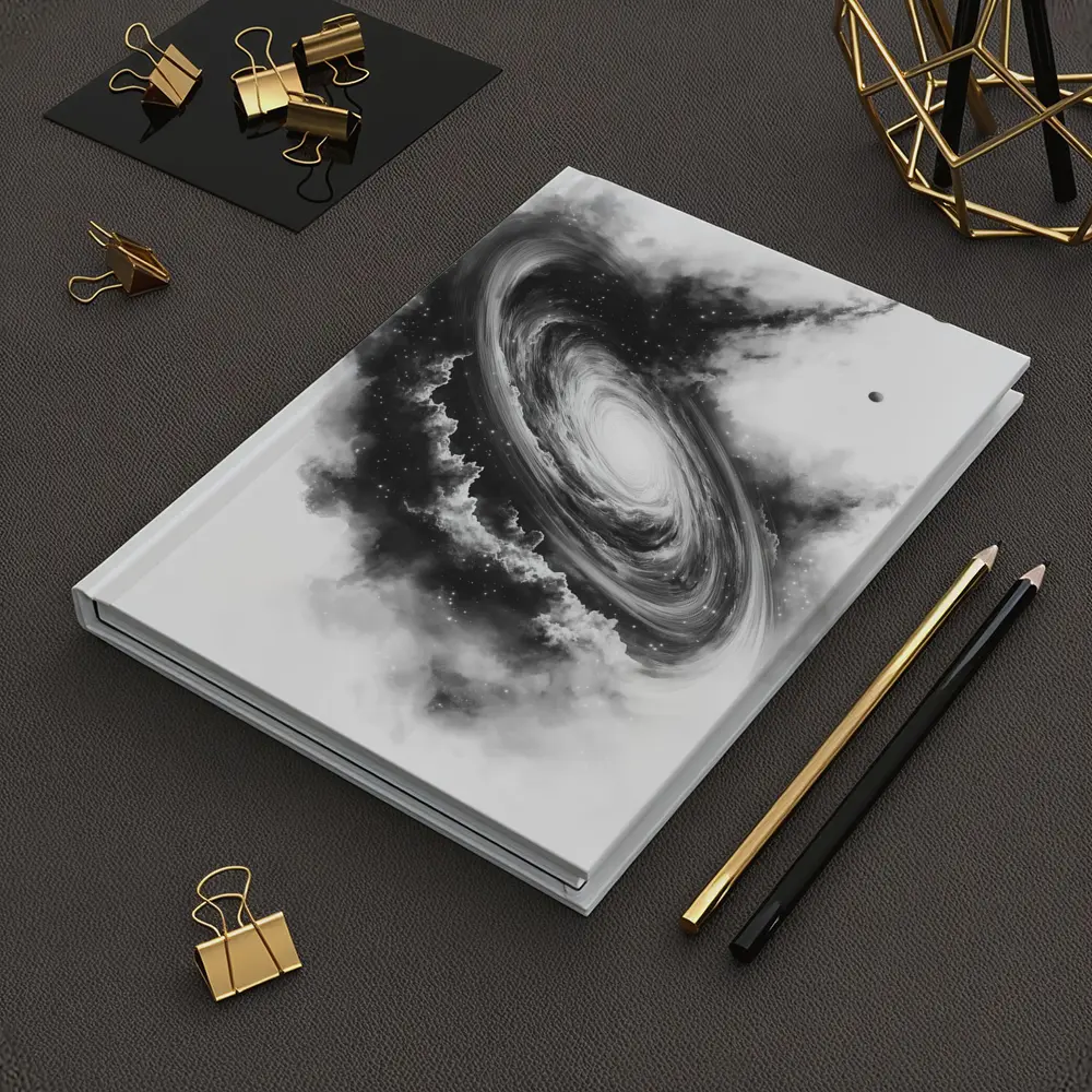 Spiral Galaxy Black White Space Art – Notebooks