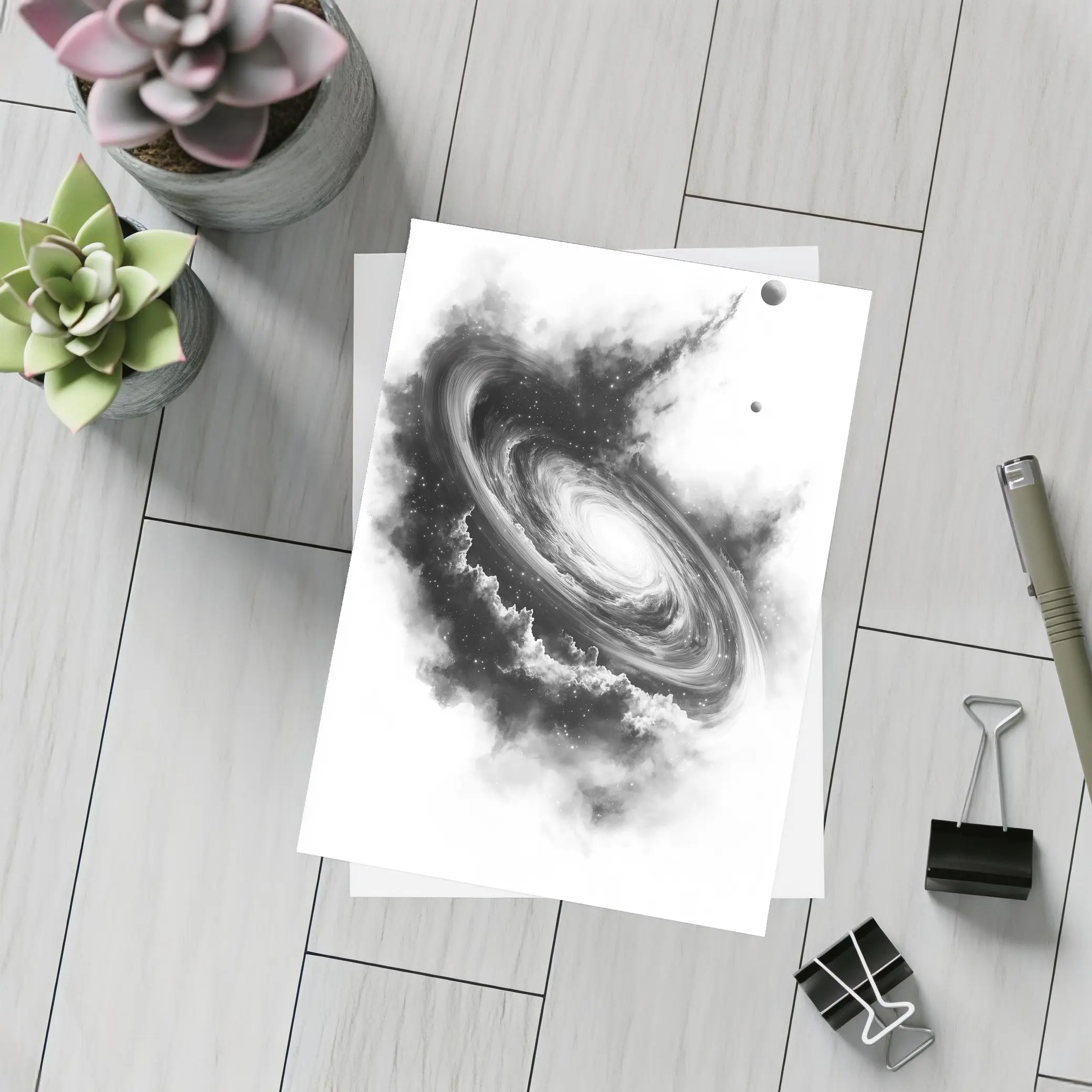 Spiral Galaxy Black White Space Art – Postcards