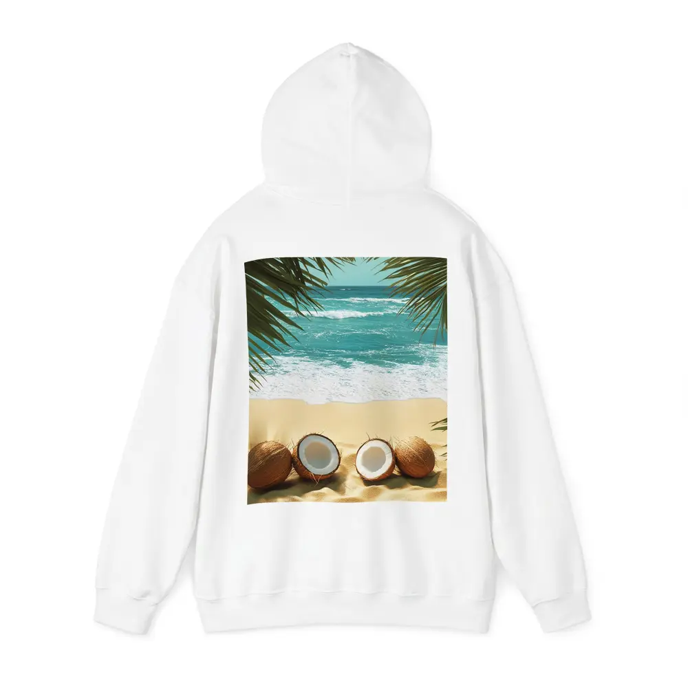 Coconuts On Tropical Beach With Palm Leaves – Hoodies