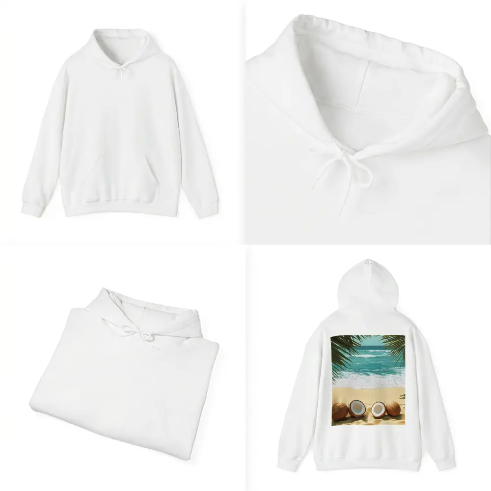 Coconuts On Tropical Beach With Palm Leaves – Hoodies