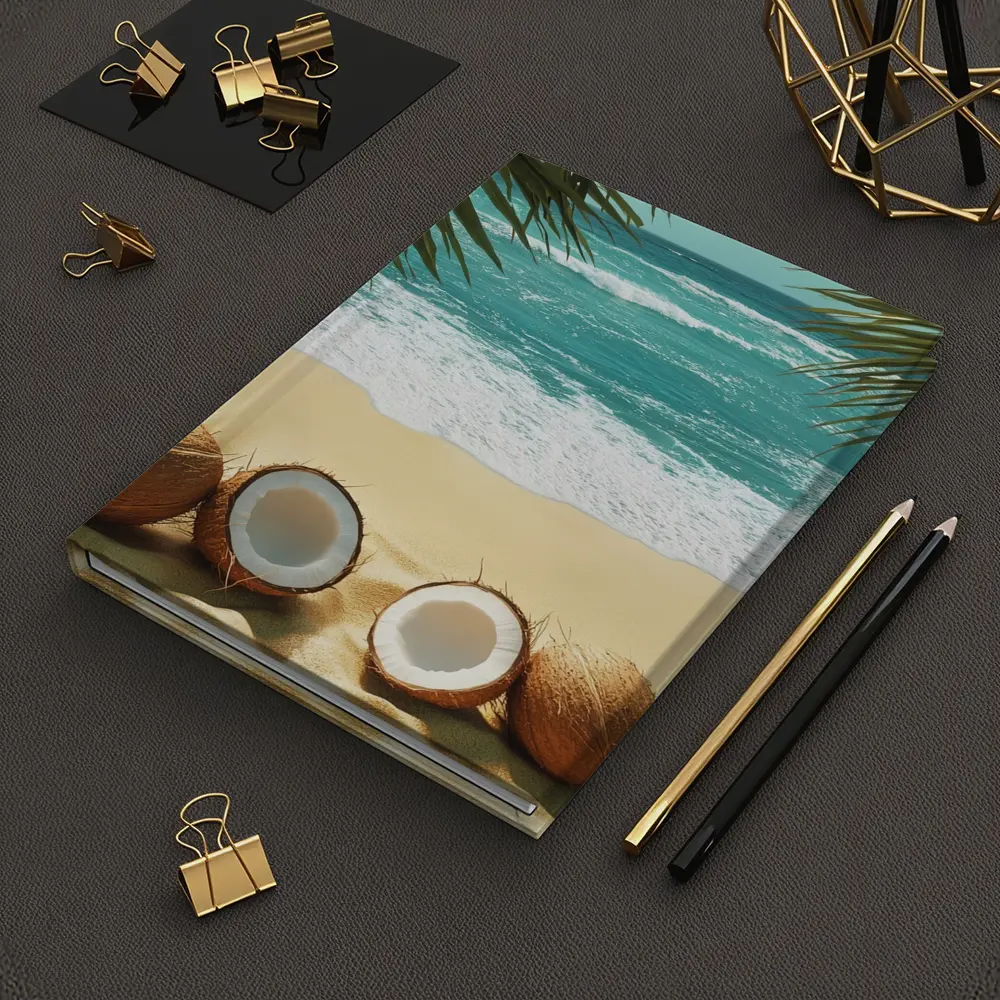 Coconuts On Tropical Beach With Palm Leaves – Notebooks
