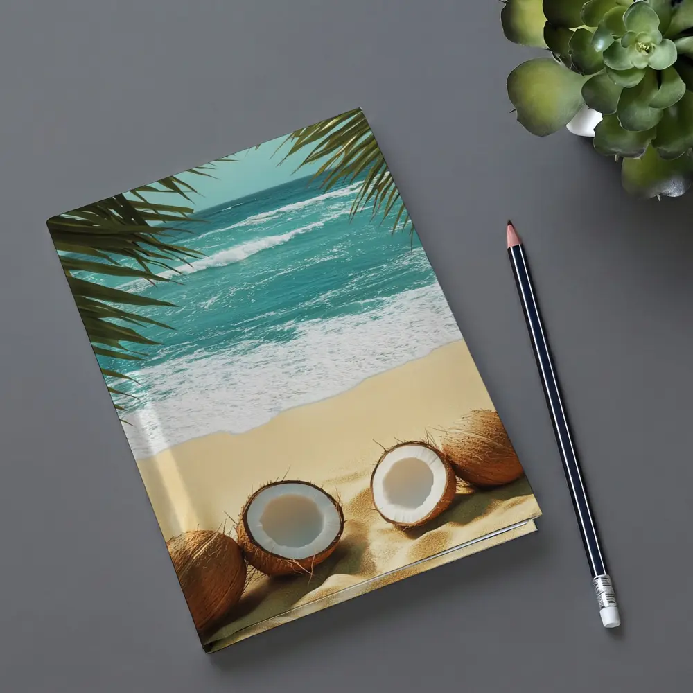 Coconuts On Tropical Beach With Palm Leaves – Notebooks