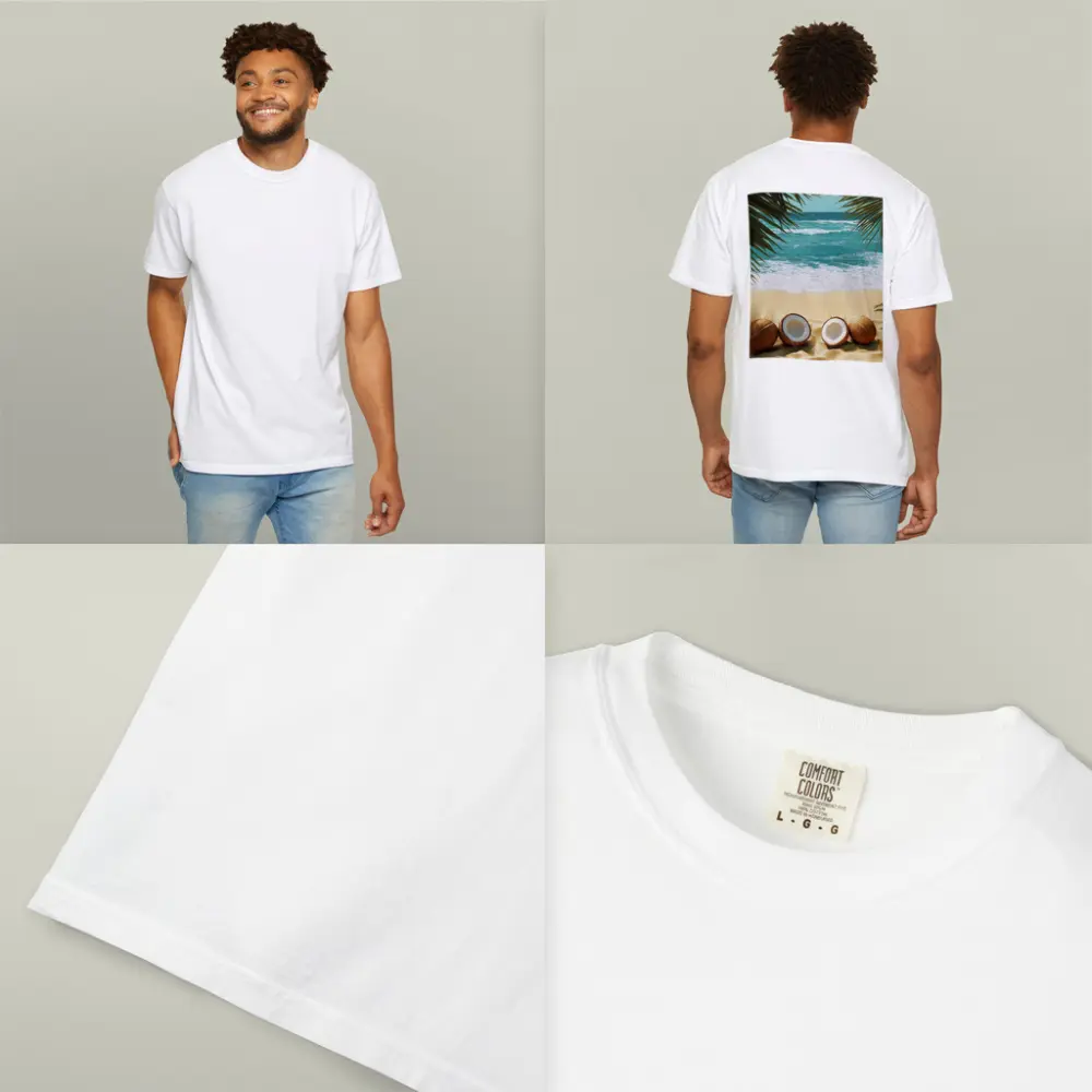 Coconuts On Tropical Beach With Palm Leaves – T-Shirts
