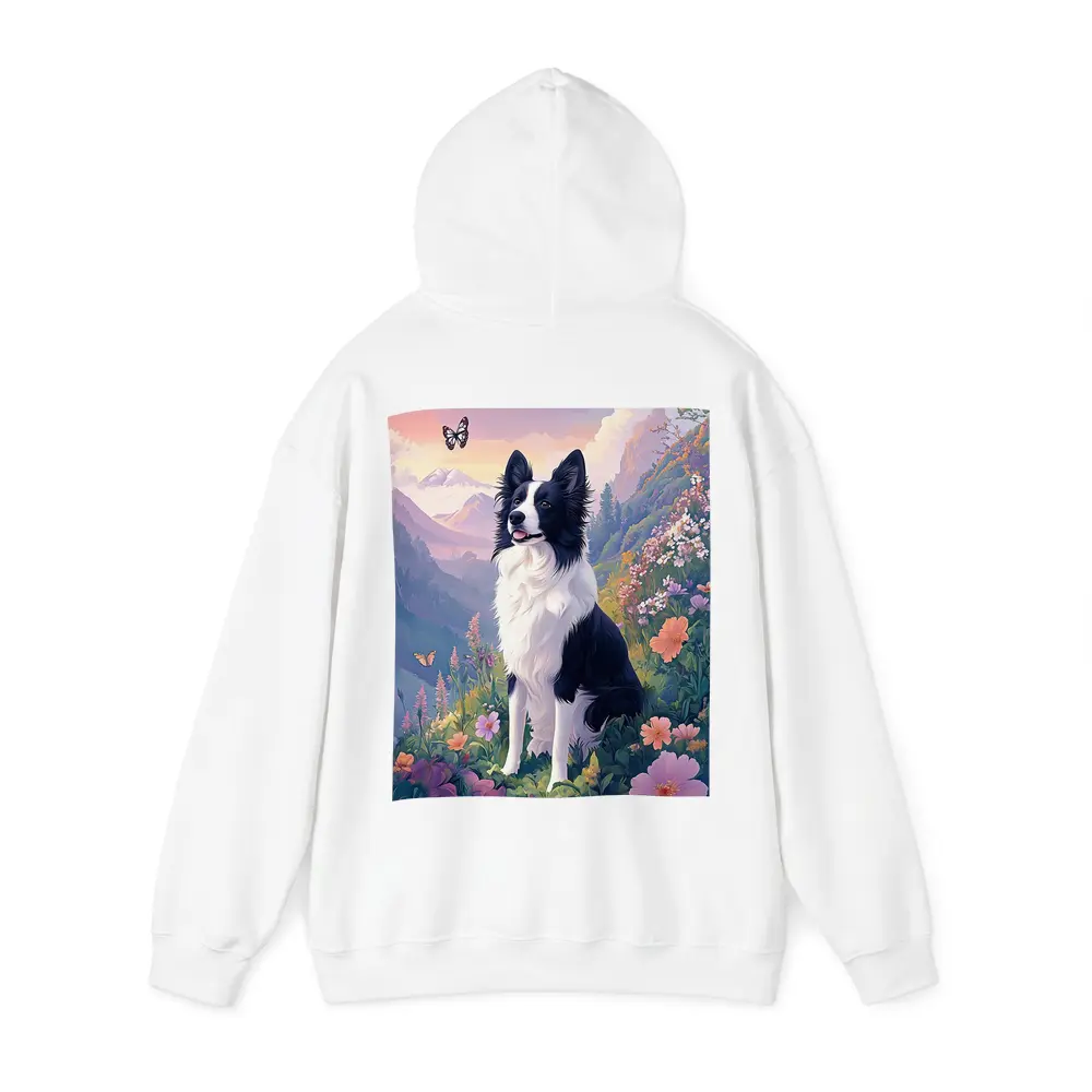 Border Collie Dog Floral Mountain Landscape Art – Hoodies