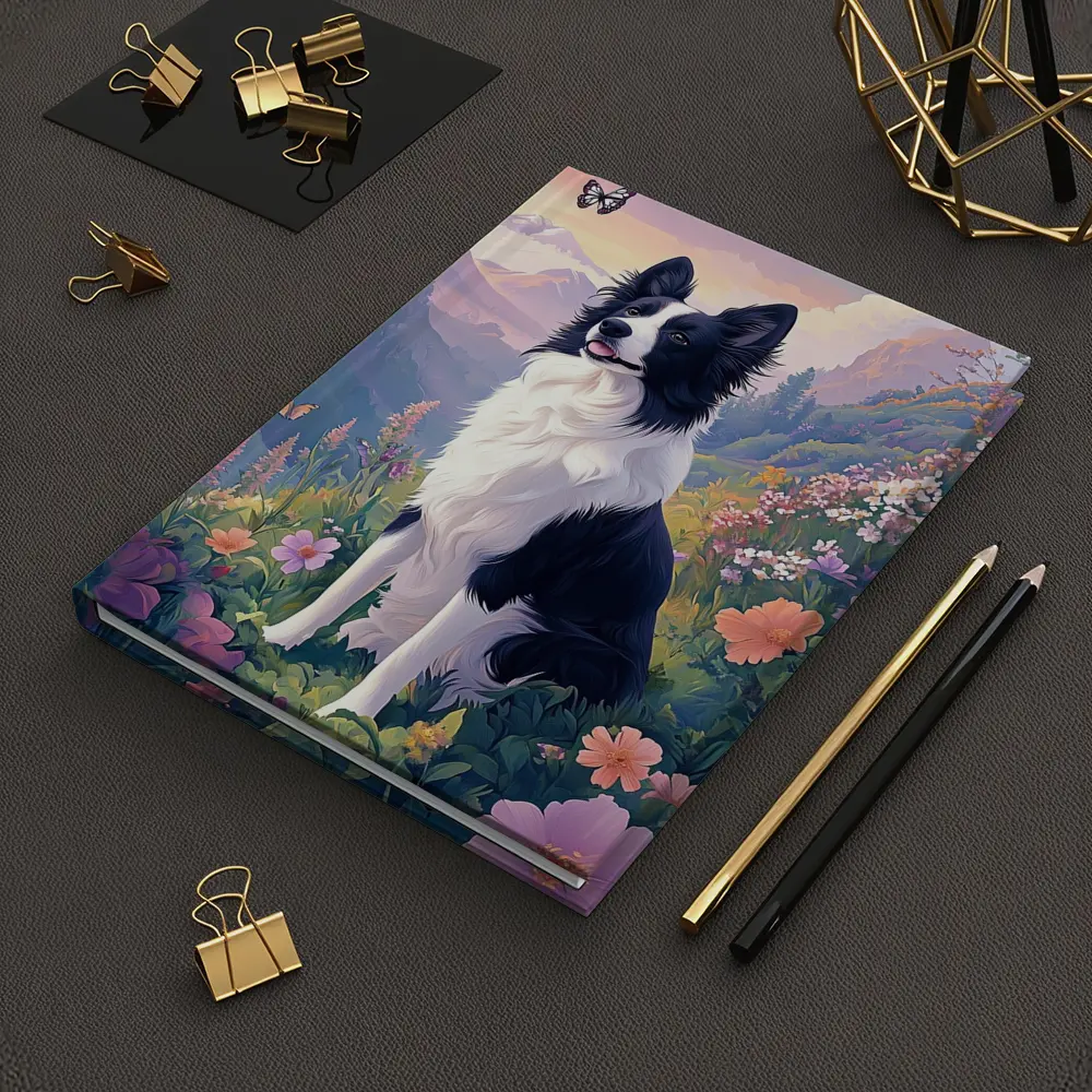Border Collie Dog Floral Mountain Landscape Art – Notebooks