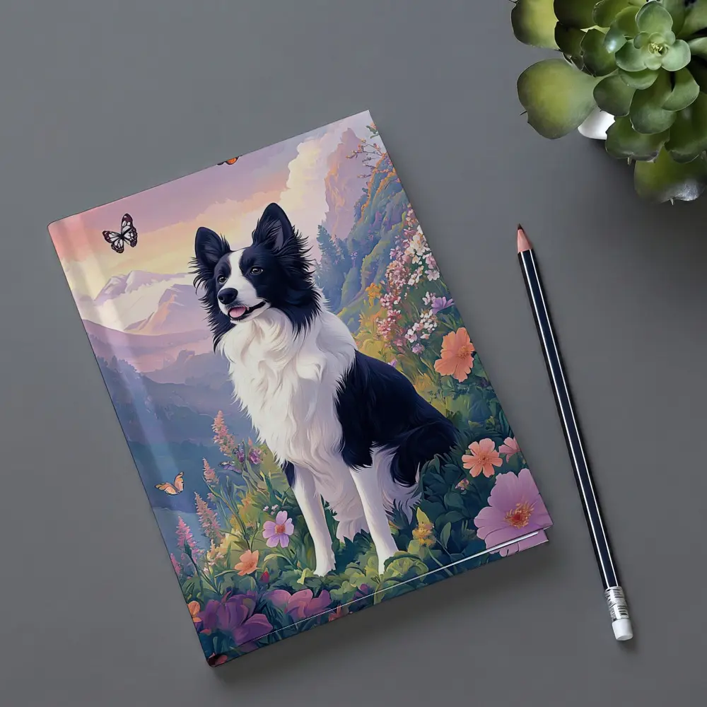 Border Collie Dog Floral Mountain Landscape Art – Notebooks