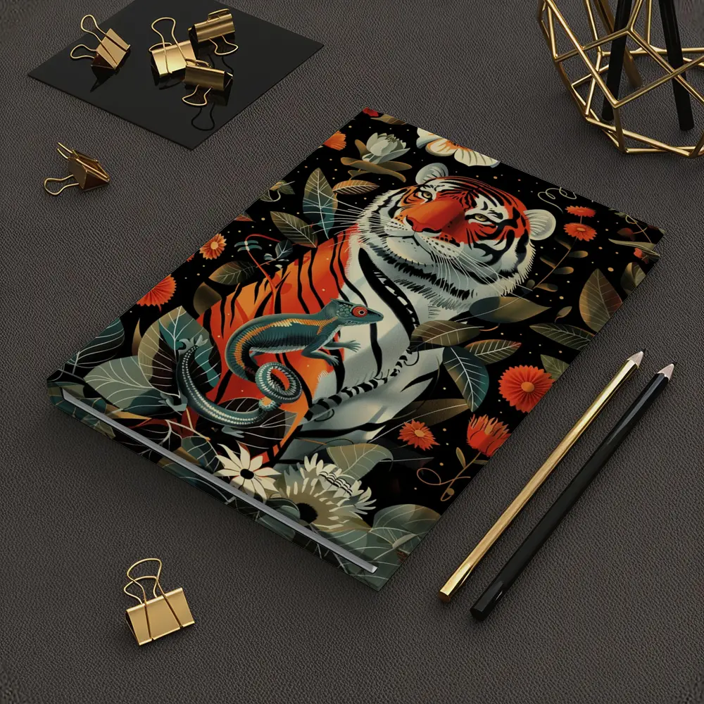 Tiger And Lizard Floral Dark Botanical Art – Notebooks
