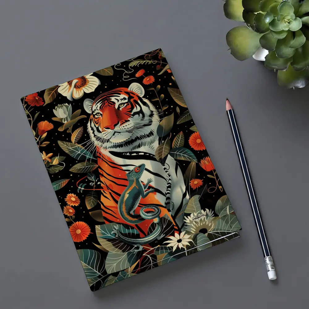 Tiger And Lizard Floral Dark Botanical Art – Notebooks