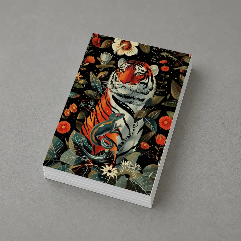 Tiger And Lizard Floral Dark Botanical Art – Postcards