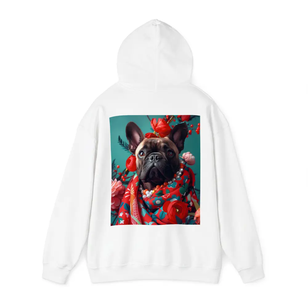French Bulldog Floral Portrait Teal Background – Hoodies