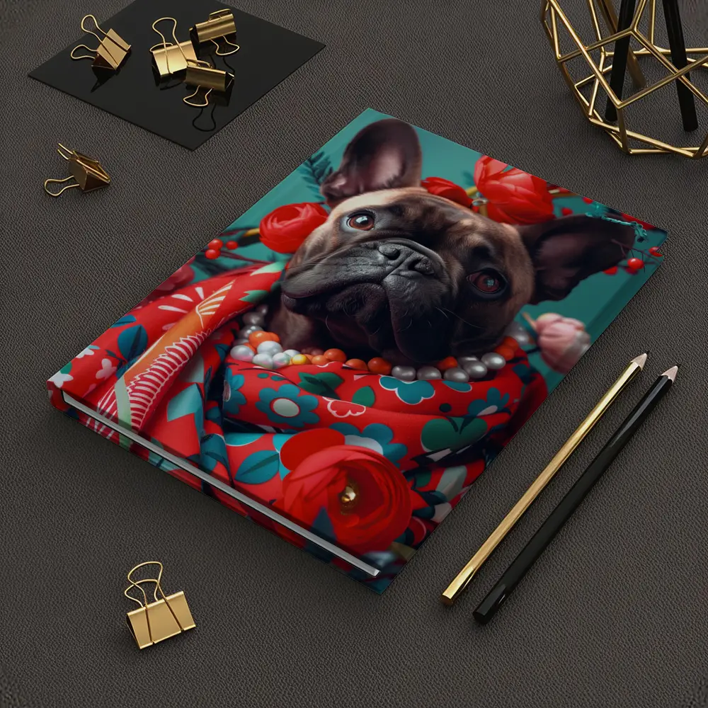 French Bulldog Floral Portrait Teal Background – Notebooks