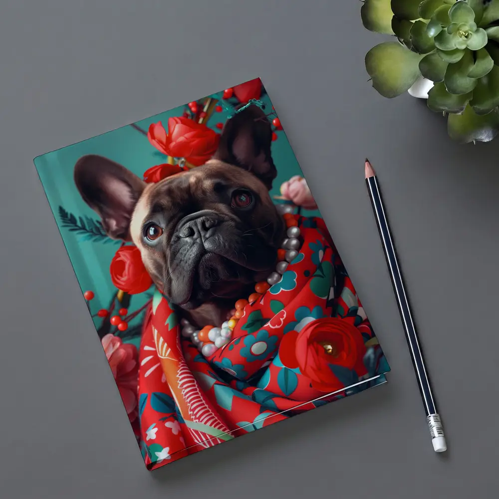 French Bulldog Floral Portrait Teal Background – Notebooks