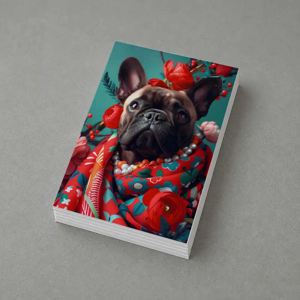 French Bulldog Floral Portrait Teal Background – Postcards