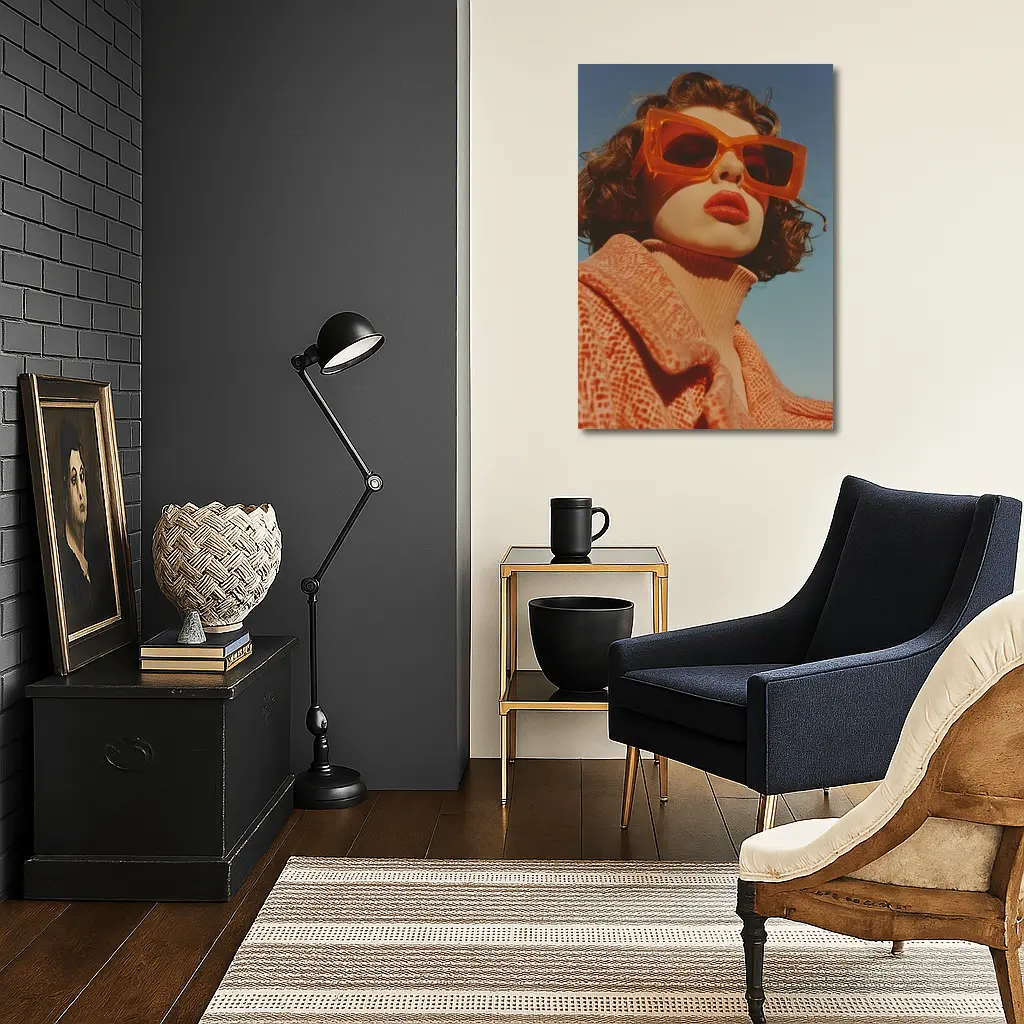 Woman Orange Sunglasses Blue Sky Fashion – Wall Art