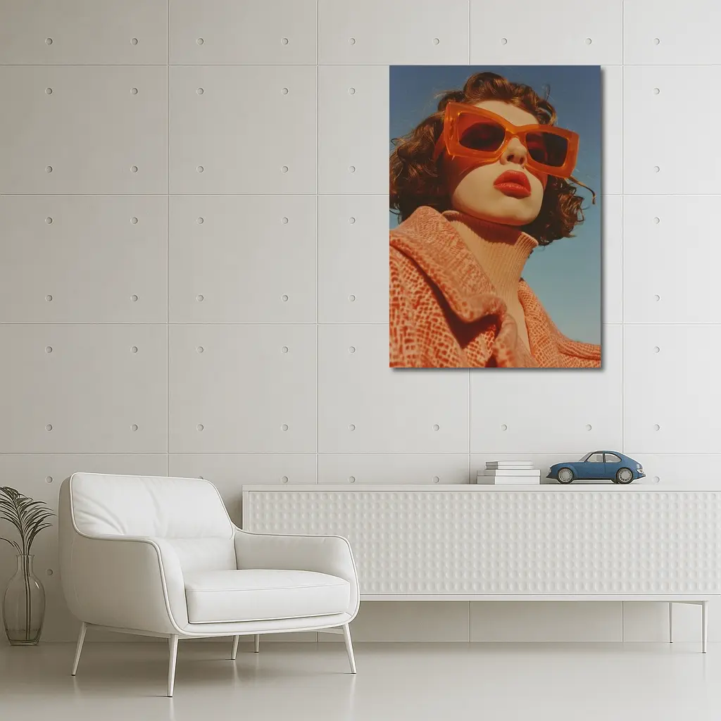 Woman Orange Sunglasses Blue Sky Fashion – Wall Art
