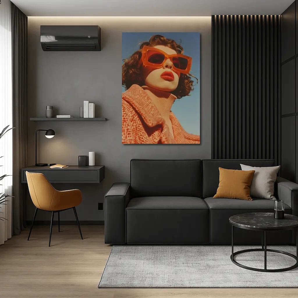 Woman Orange Sunglasses Blue Sky Fashion – Wall Art
