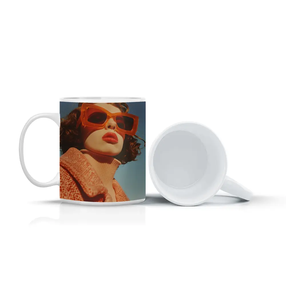 Woman Orange Sunglasses Blue Sky Fashion – Mugs