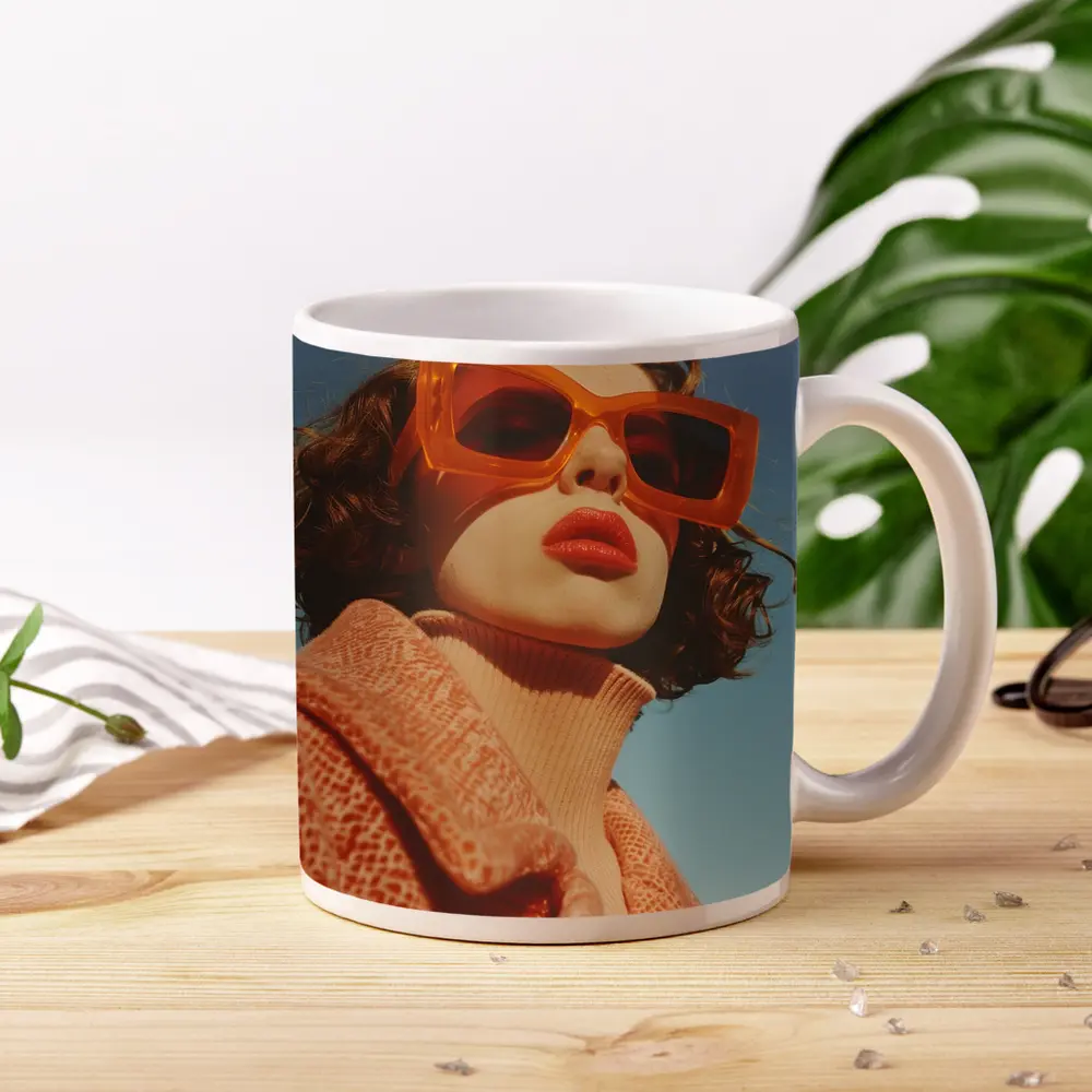 Woman Orange Sunglasses Blue Sky Fashion – Mugs