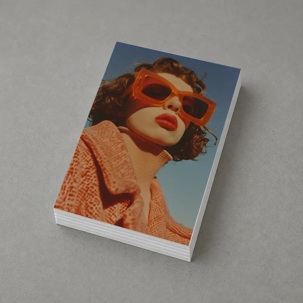 Woman Orange Sunglasses Blue Sky Fashion – Postcards