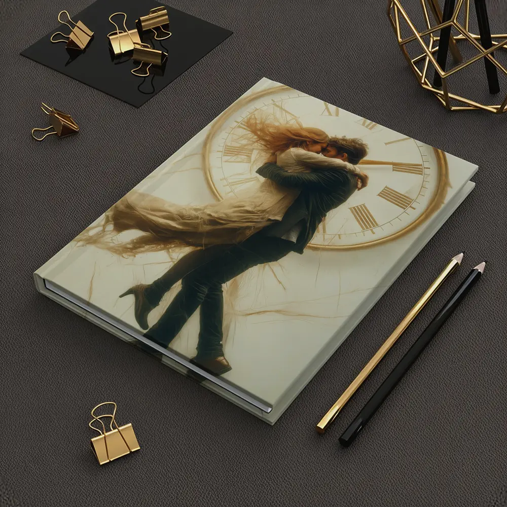 Couple Embracing In Front Of Clock – Notebooks