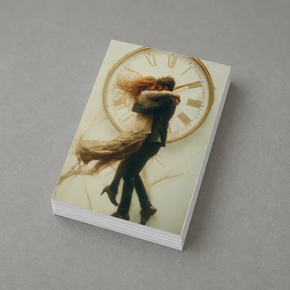 Couple Embracing In Front Of Clock – Postcards