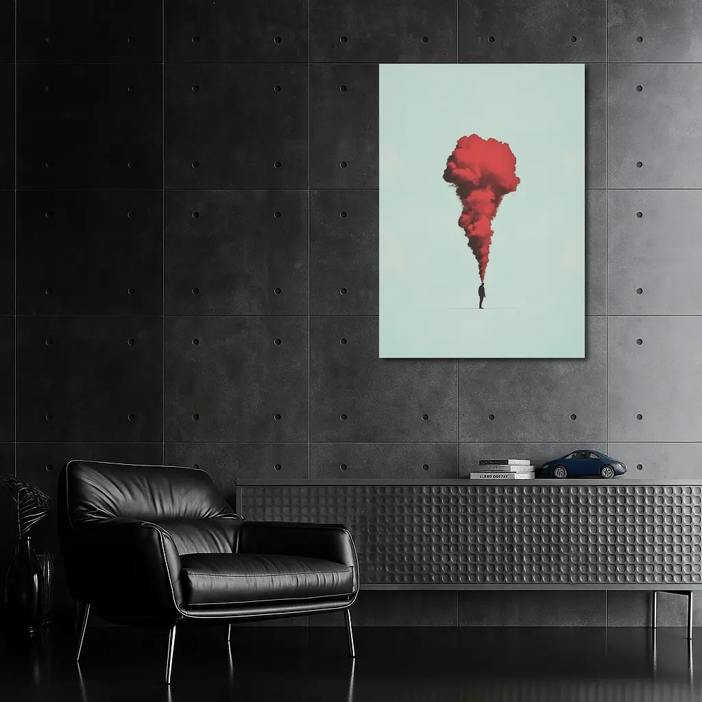 Man Red Smoke Cloud Surreal Minimal Art – Wall Art