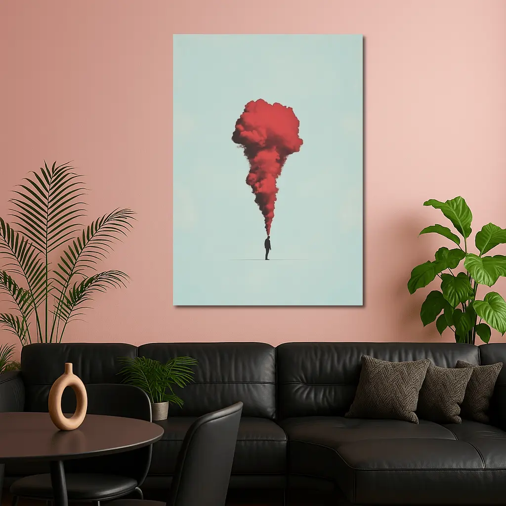 Man Red Smoke Cloud Surreal Minimal Art – Wall Art