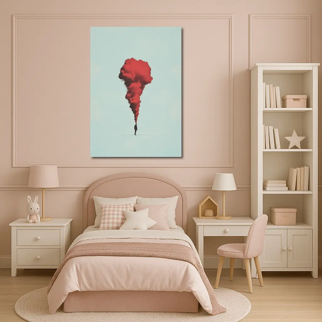 Man Red Smoke Cloud Surreal Minimal Art – Wall Art