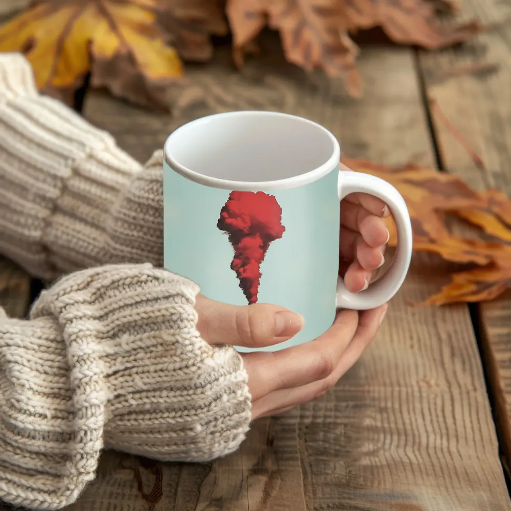 Man Red Smoke Cloud Surreal Minimal Art – Mugs