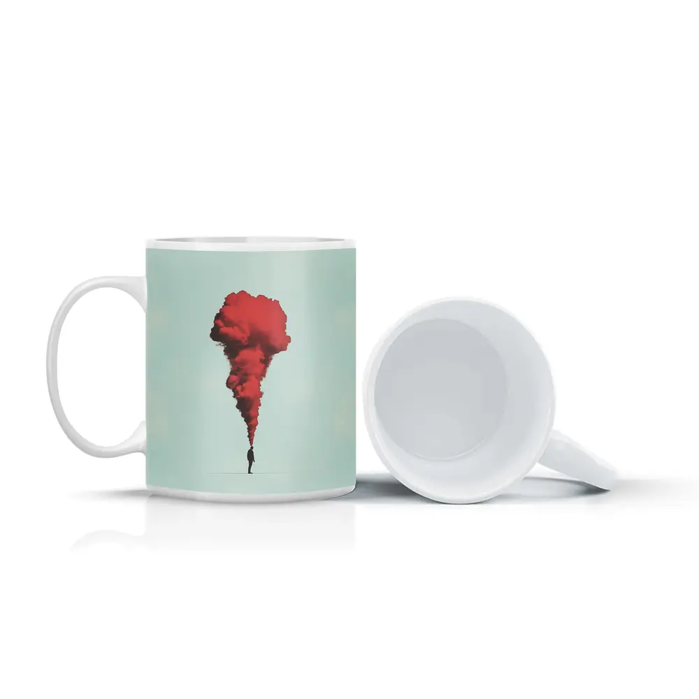Man Red Smoke Cloud Surreal Minimal Art – Mugs