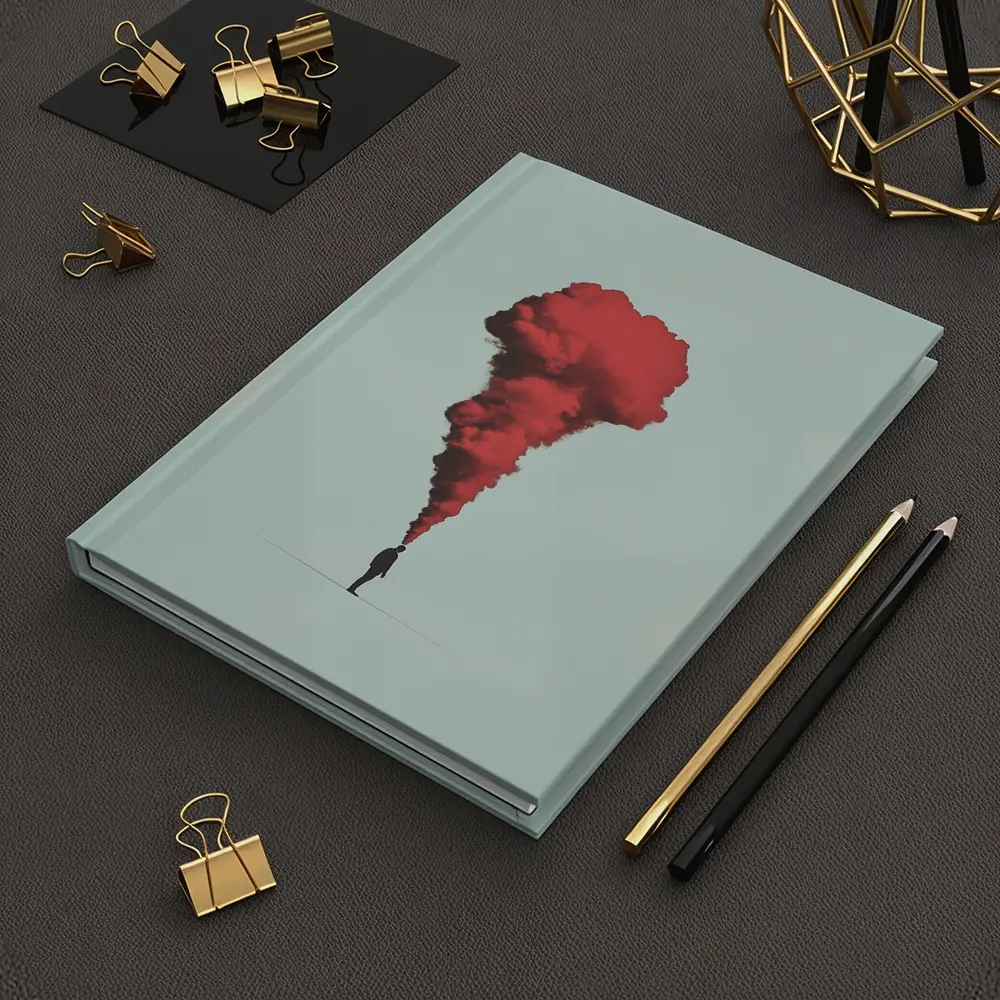 Man Red Smoke Cloud Surreal Minimal Art – Notebooks