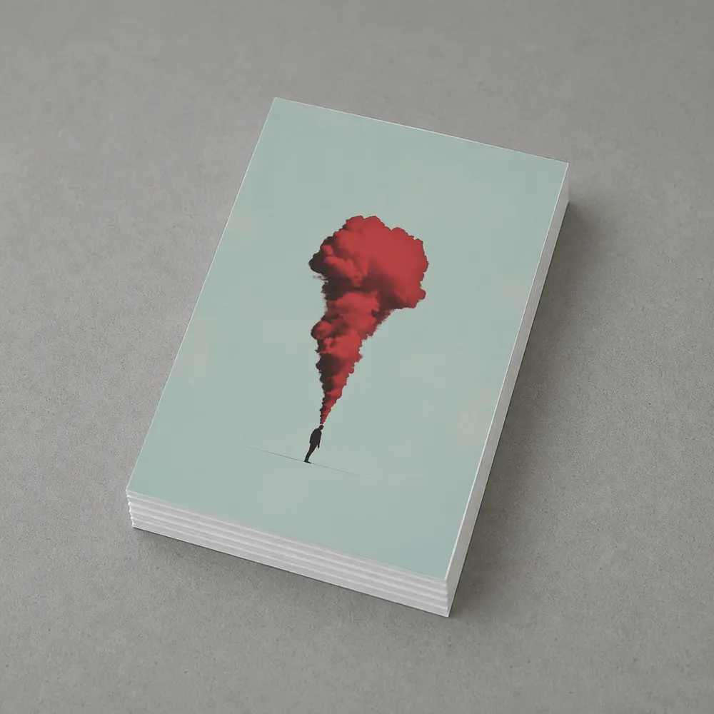 Man Red Smoke Cloud Surreal Minimal Art – Postcards