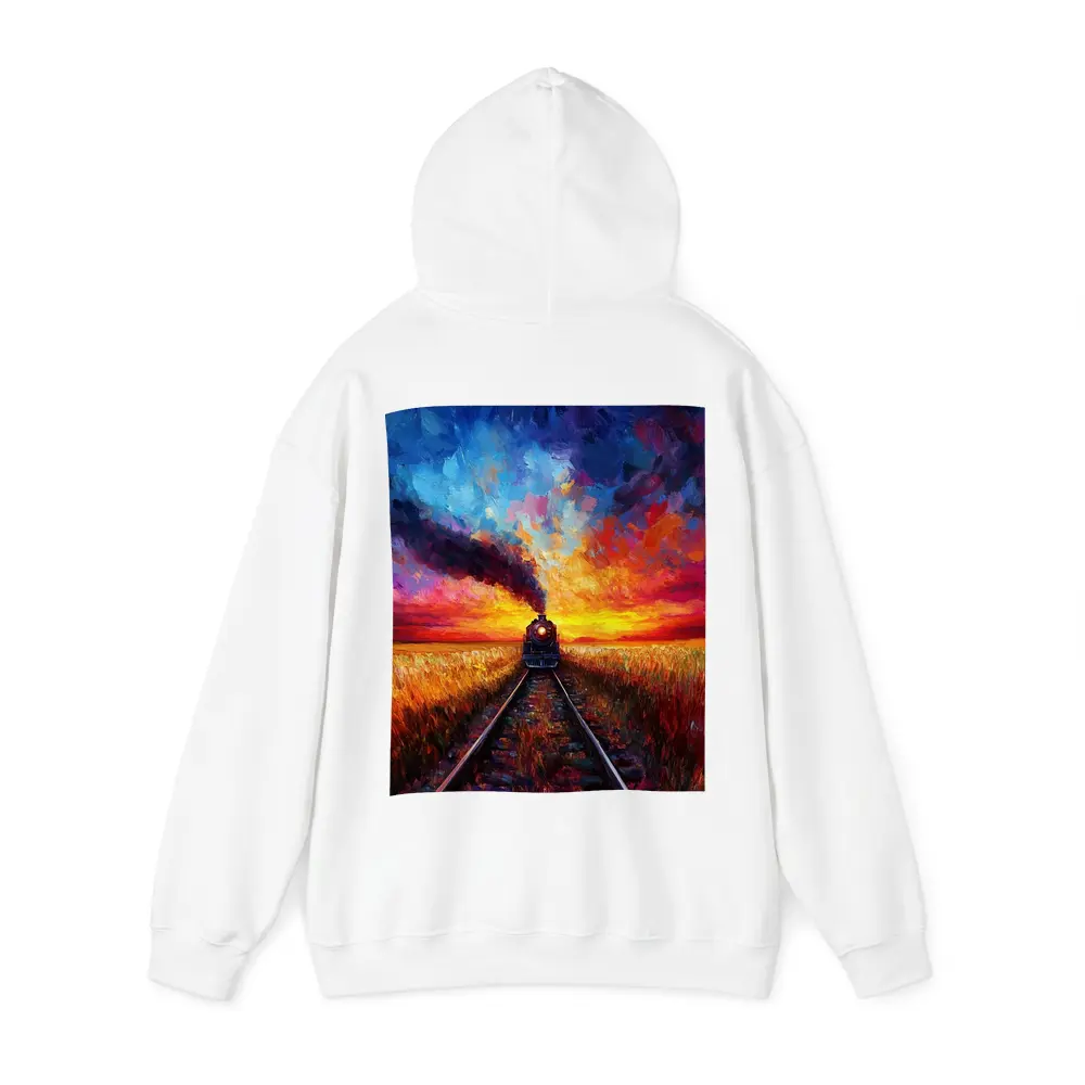 Steam Train Oil Painting Sunset Fields – Hoodies