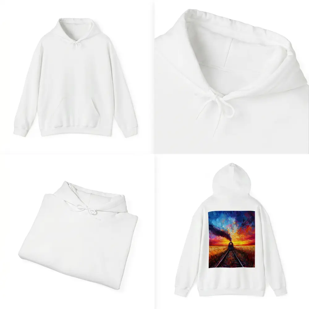 Steam Train Oil Painting Sunset Fields – Hoodies