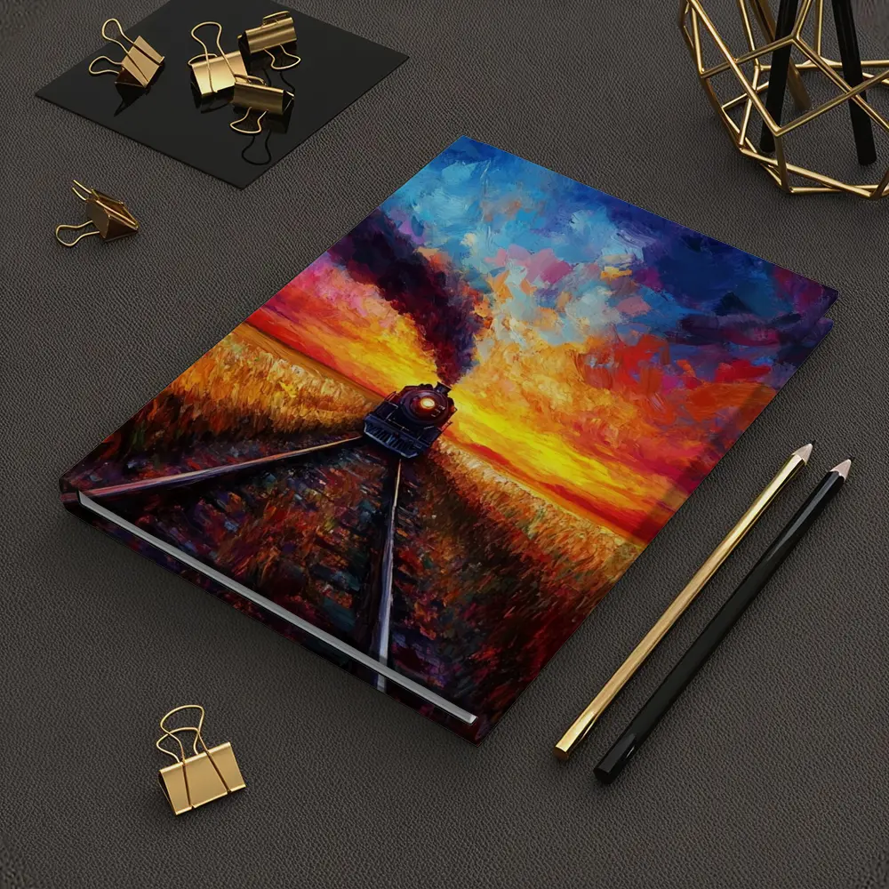 Steam Train Oil Painting Sunset Fields – Notebooks