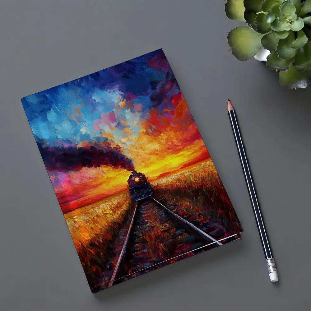 Steam Train Oil Painting Sunset Fields – Notebooks