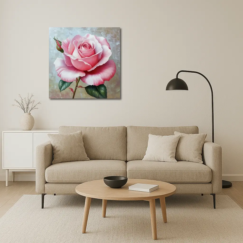 Pink Rose Oil Painting Textured Background – Wall Art
