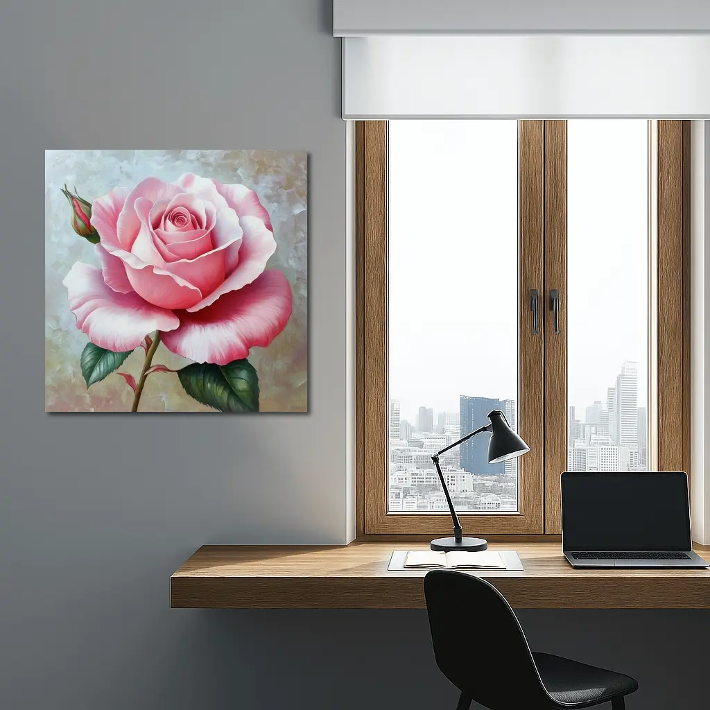 Pink Rose Oil Painting Textured Background – Wall Art