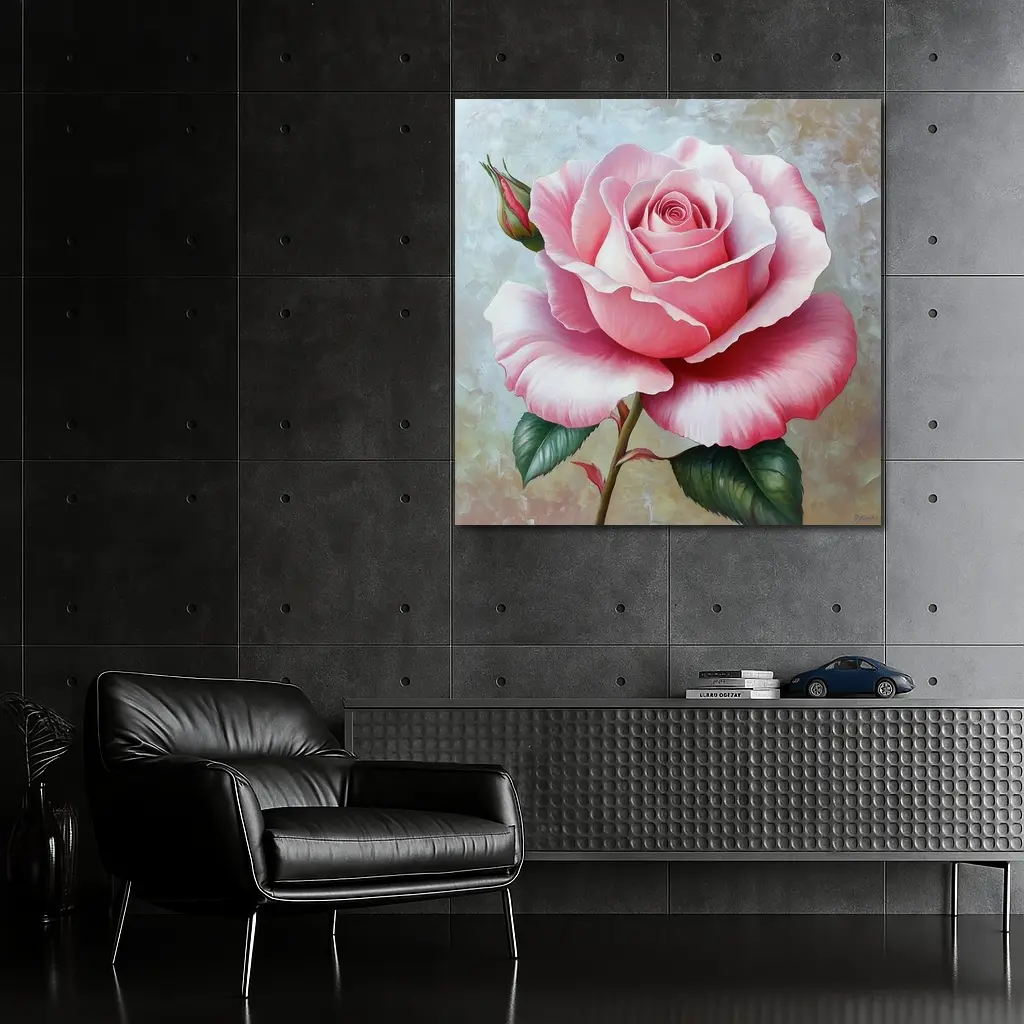Pink Rose Oil Painting Textured Background – Wall Art