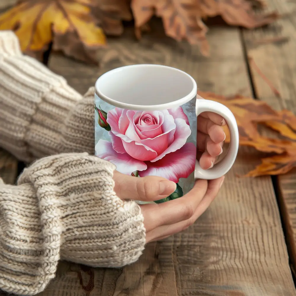 Pink Rose Oil Painting Textured Background – Mugs