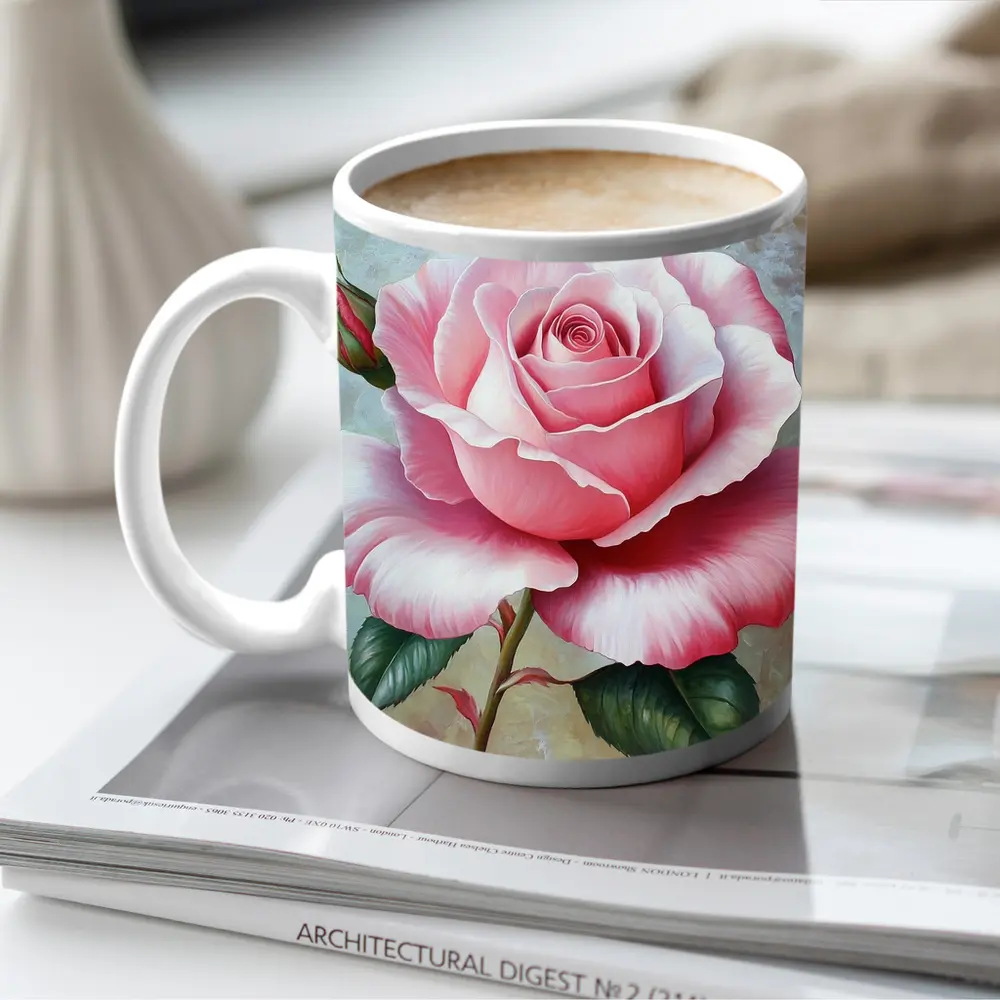 Pink Rose Oil Painting Textured Background – Mugs
