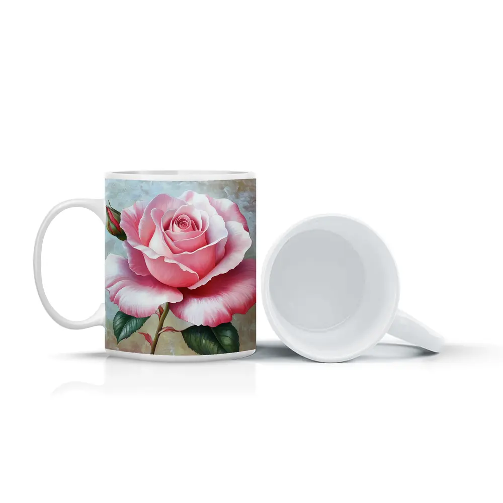 Pink Rose Oil Painting Textured Background – Mugs
