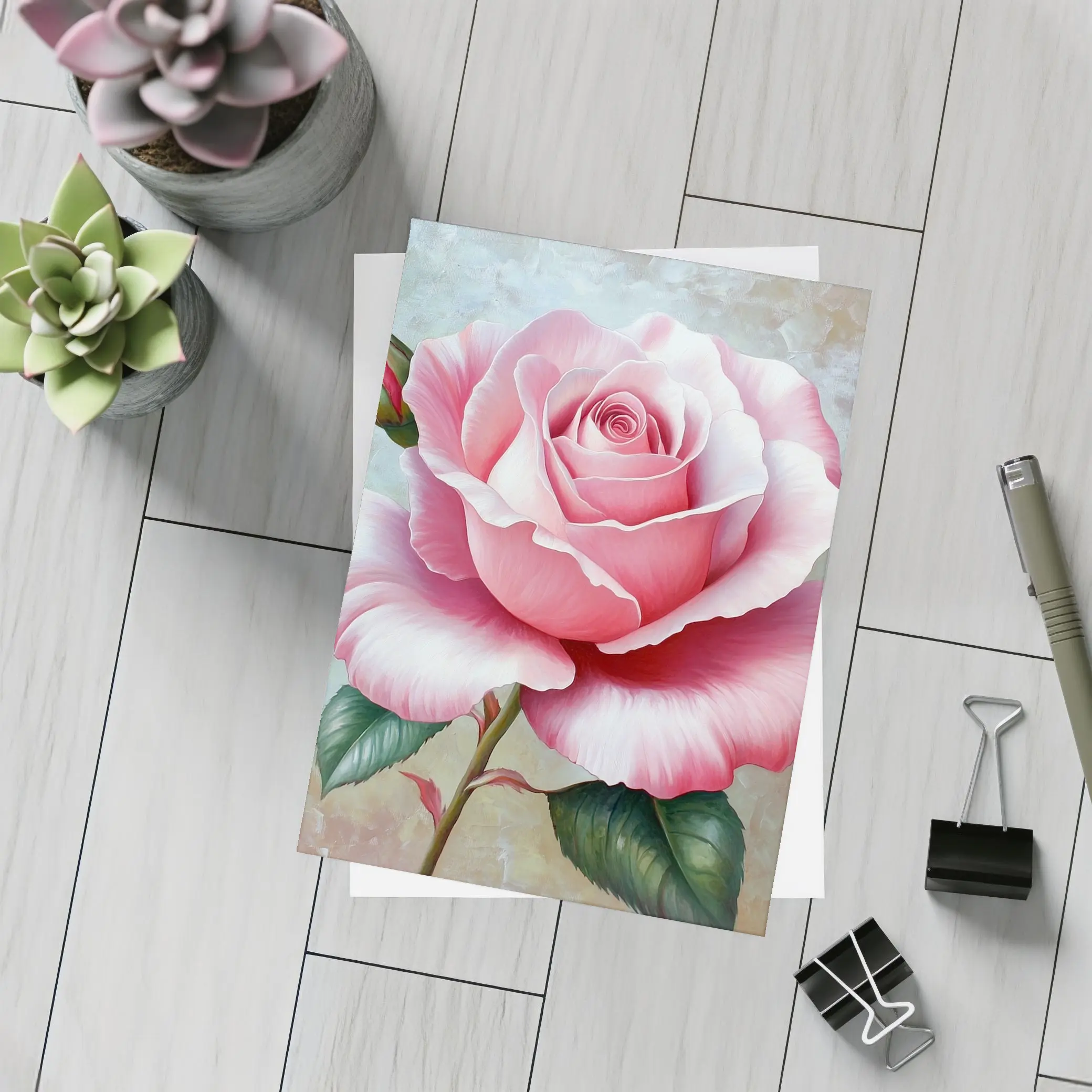 Pink Rose Oil Painting Textured Background – Postcards