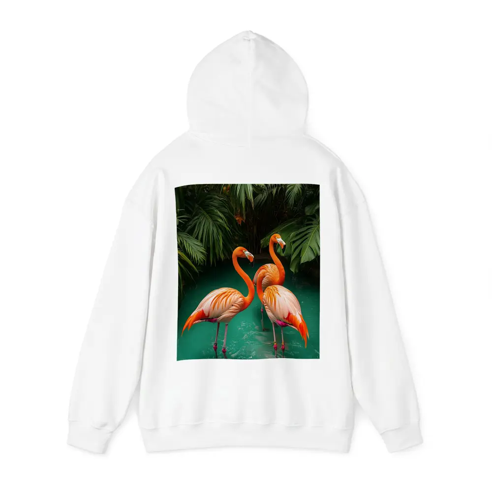 Two Flamingos Standing Tropical Green Water – Hoodies