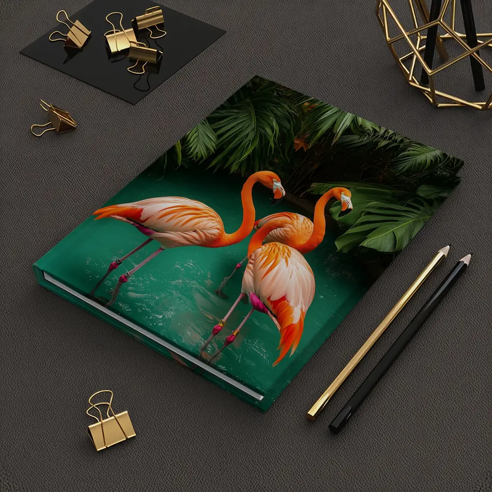 Two Flamingos Standing Tropical Green Water – Notebooks