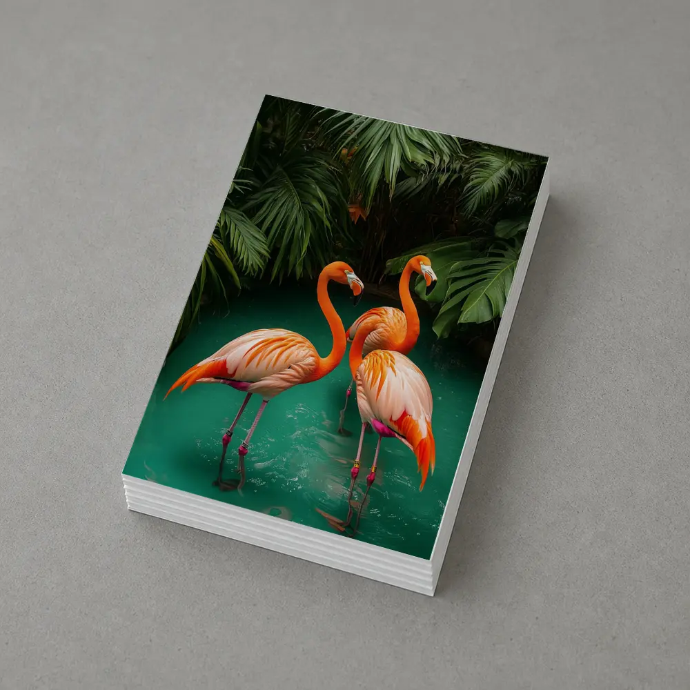 Two Flamingos Standing Tropical Green Water – Postcards