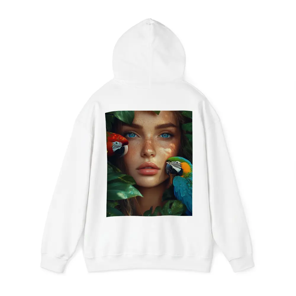 Woman With Parrots Surrounded By Tropical Leaves – Hoodies