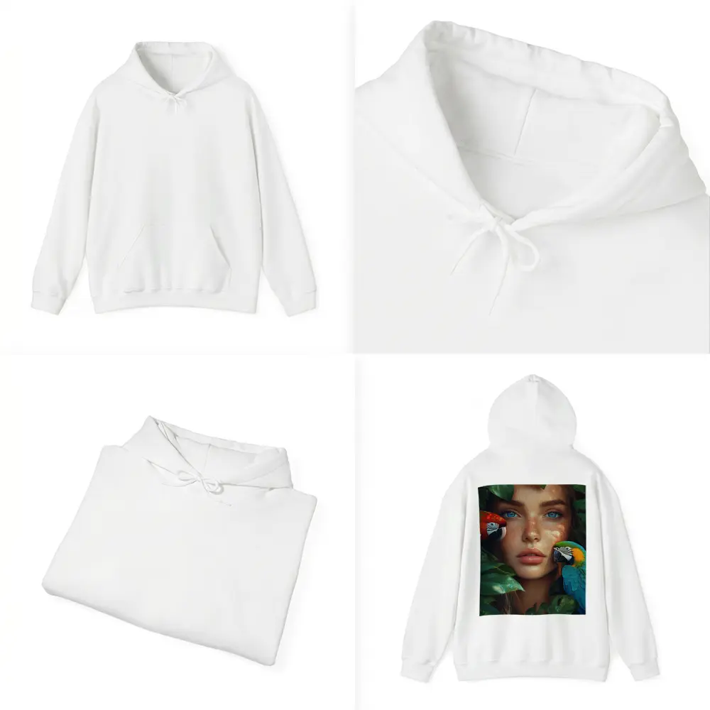 Woman With Parrots Surrounded By Tropical Leaves – Hoodies
