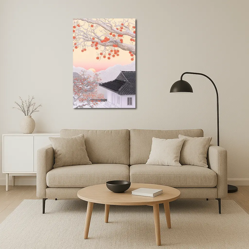 Japanese Winter Snow Scene Persimmon Tree – Wall Art